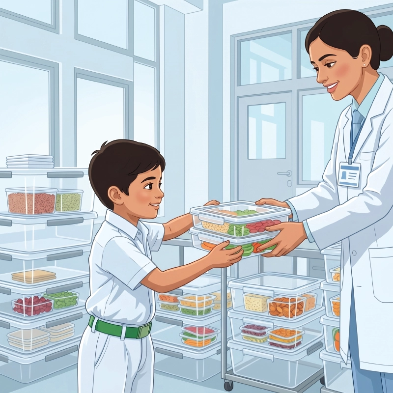 Student receiving a food box