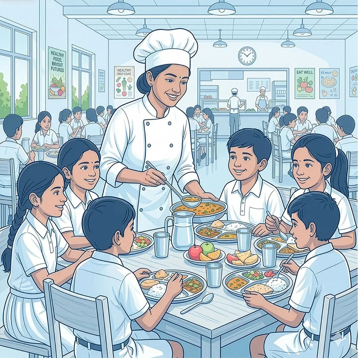 Chef with children at lunch